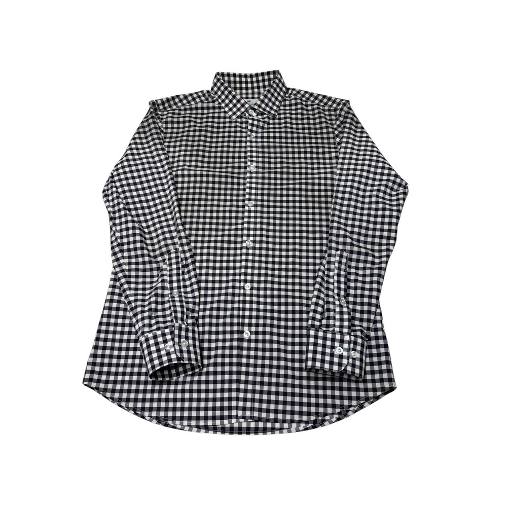Mizzen+Main Mens Leeward Gingham Performance Dress Shirt Navy White Trim Fit L